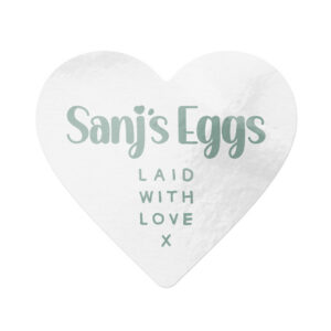 SANJ'S EGGS 75MM HEART SHAPE STICKER